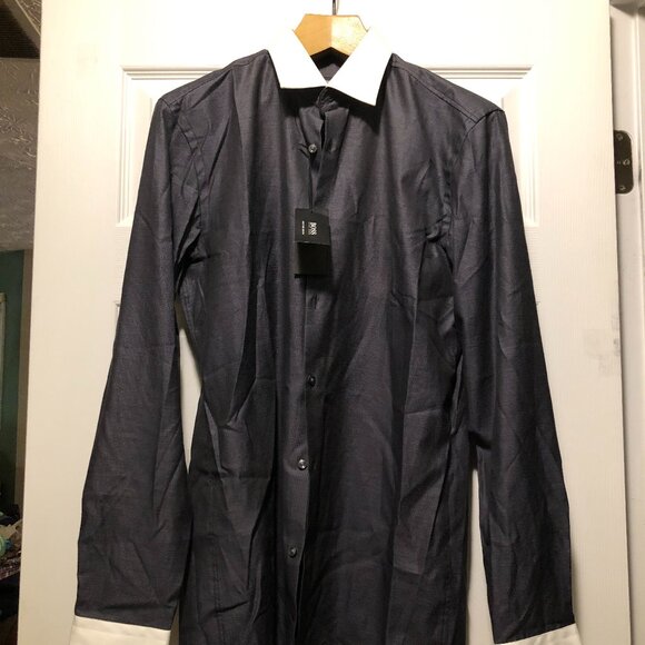 Hugo boss men's new gray 100%cotton dress shirt slim fit size: 15 1/2